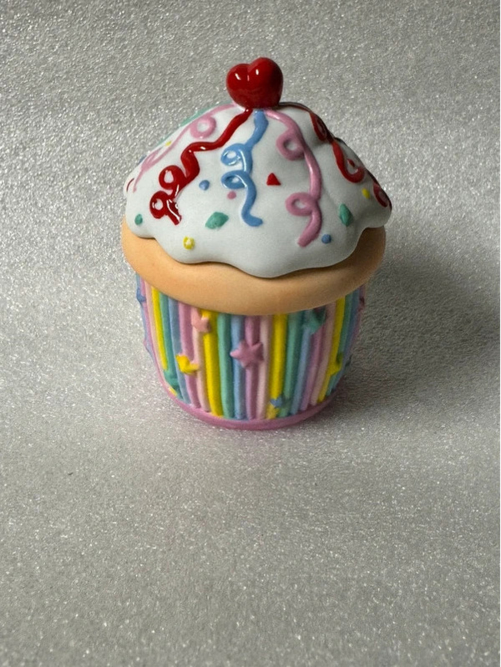 Retired PartyLite Celebration Cupcake Ceramic Candle Holder / Trinket Box